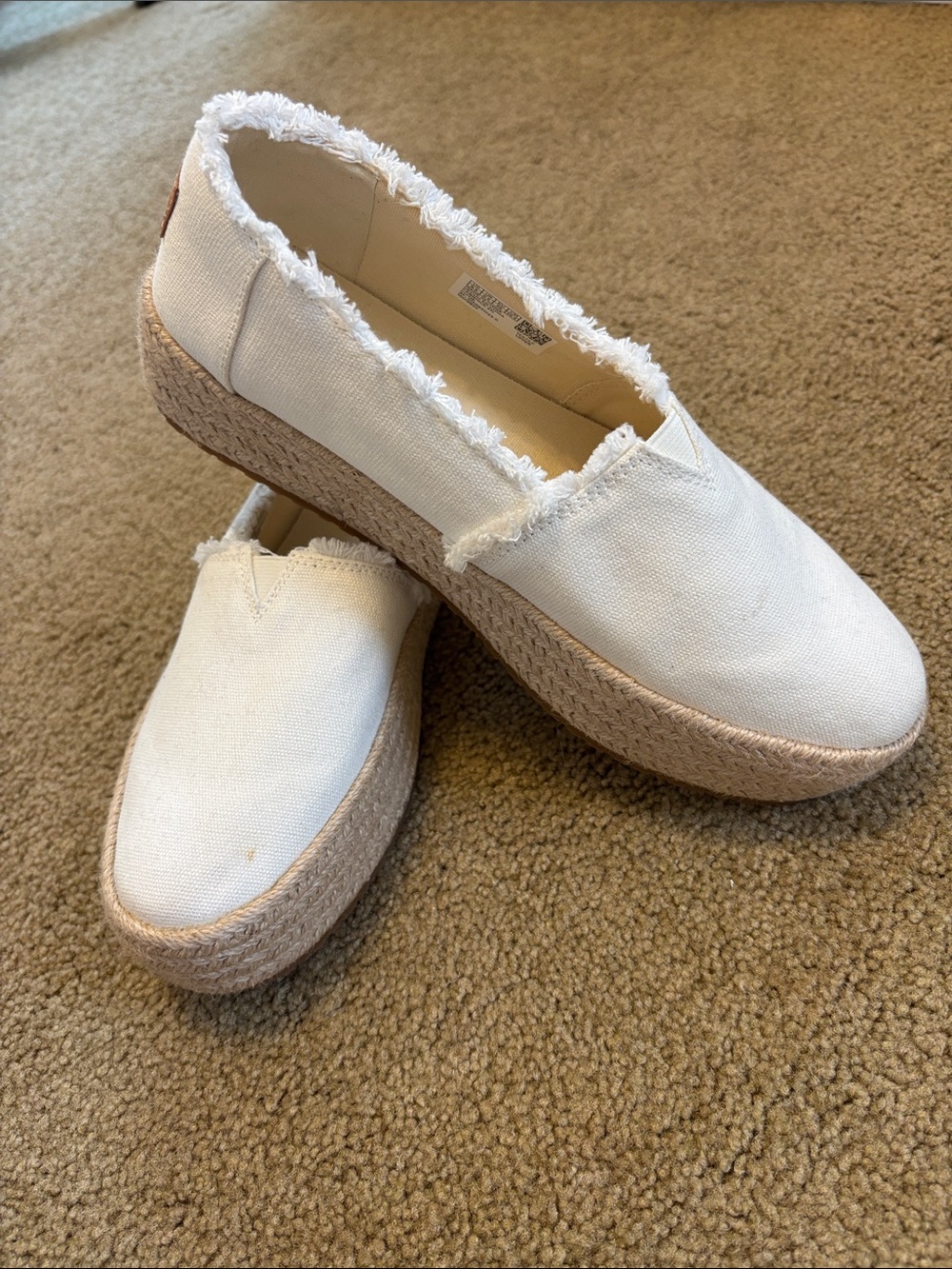 TOMS White Canvas Frayed-Edge Espadrilles - Picture 2 of 5